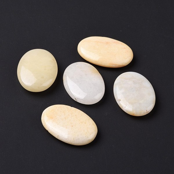 PandaHall Mixed White Jade & Topaz Jade Massage Stone, Massage Tools, Oval, 30x20x5mm Mixed Stone Oval