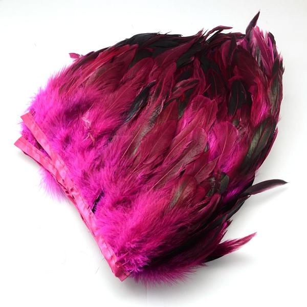 

PandaHall Fashion Feather Cloth Strand Costume Accessories, Medium Violet Red, 110~300x28~62mm, about 10yard/bag Feather Feather Red