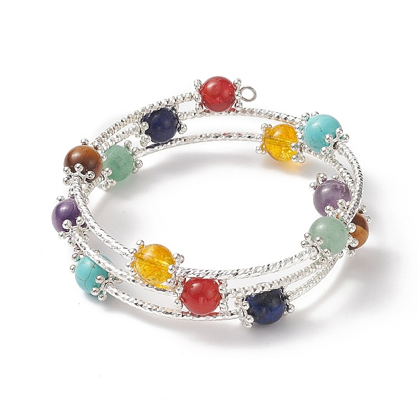 

PandaHall Natural & Synthetic Mixed Gemstone Round Beaded Triple Loop Wrap Bangle for Women, Colorful, Inner Diameter: 2-1/4 inch(5.7cm)...