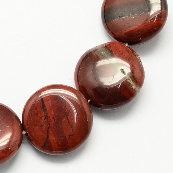 

PandaHall Natural Red Jasper Beads Strands, Flat Round, Dark Red, 12x5mm, Hole: 1mm, about 33pcs/strand, 15.7 inch Red Jasper Flat Round Red