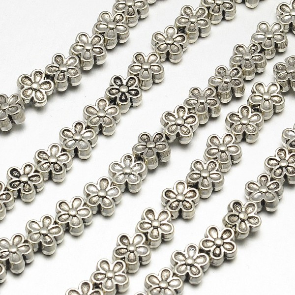 

PandaHall Tibetan Style Flower Alloy Bead Strands, Lead Free & Cadmium Free, Antique Silver, 7x3.5mm, Hole: 1mm, about 30pcs/strand, 8 inch...