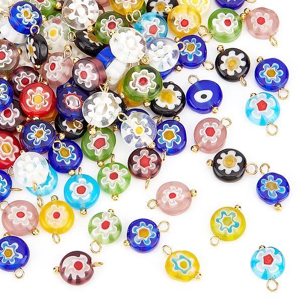 

PandaHall Olycraft 100Pcs Lampwork Pendants, with Handmade Millefiori Glass Charms and Brass Pins, Flat Round with Flower Pattern, Mixed..., Multicolor