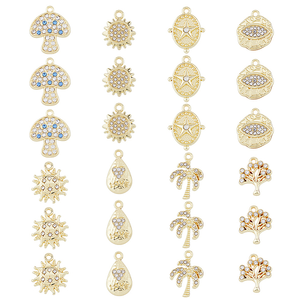 

PandaHall DICOSMETIC 48Pcs 8 Styles Rack Plating Alloy Charms, with Crystal Rhinestone, Teardrop & Tree & Mushroom & Star, Light Gold...
