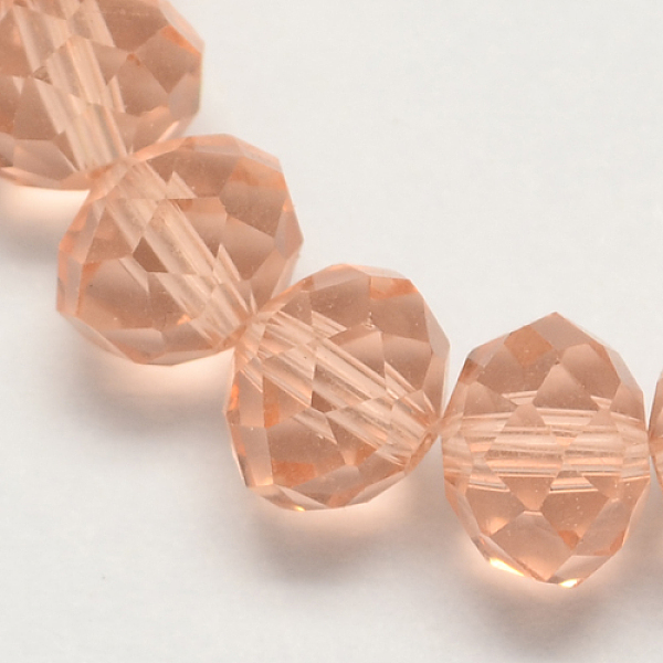 

PandaHall Handmade Glass Beads, Faceted Rondelle, Dark Salmon, 6x4mm, Hole: 1mm, about 83~85pcs/strand, 38~39cm Glass Rondelle Red