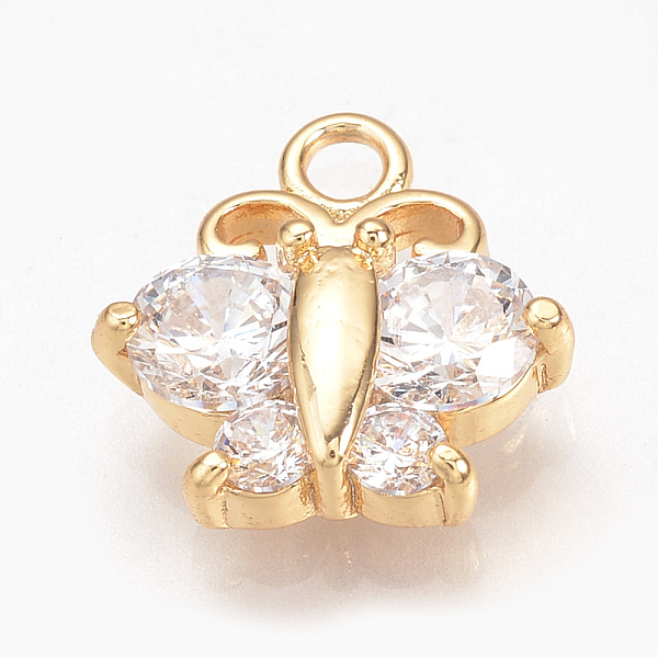 

PandaHall Brass Cubic Zirconia Charms, Butterfly, Nickel Free, Real 18K Gold Plated, 13x13x4mm, Hole: 2mm Brass+Cubic Zirconia Butterfly