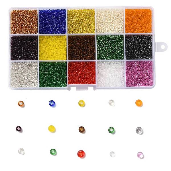 

PandaHall 180G 15 Colors Glass Seed Beads, Transparent Colours, Round, Mixed Color, 12/0, 1.5~2.5x1.5~2mm, Hole: 0.5~1mm, 12g/color Glass..., Multicolor