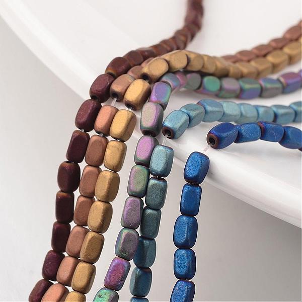 

PandaHall Electroplate Non-magnetic Synthetic Hematite Bead Strands, Frosted, Cuboid, Mixed Color, 5x3mm, Hole: 1mm, about 87pcs/strand...