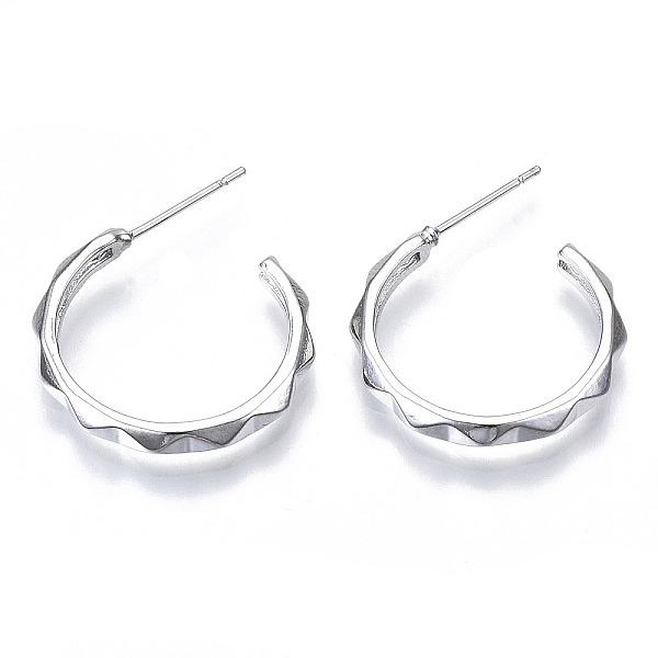 

PandaHall Brass Half Hoop Earrings, Stud Earring, with Stainless Steel Pins, Nickel Free, Ring, Real Platinum Plated, 24x21.5mm, Pin: 0.7mm...