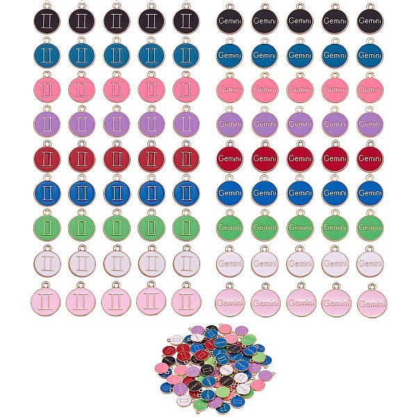 

PandaHall 90Pcs 9 Colors Alloy Enamel Pendants, Cadmium Free & Lead Free, Flat Round with Constellation, Light Gold, Gemini, 15x12x2mm, Hole...