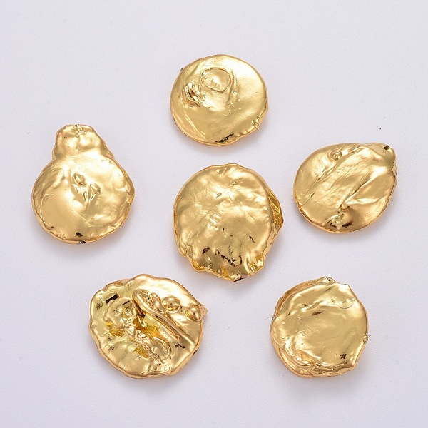 

PandaHall Natural Cultured Freshwater Pearl Beads, Covered with Brass, Golden, 17~29x15~20x4~7mm, Hole: 0.5mm Pearl Nuggets