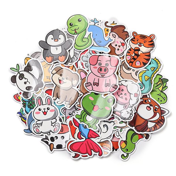 

PandaHall 50 Sheets Paper Cartoon Animal Stickers, Mixed Color, 34~78x35~70x0.2mm, 50 sheets/bag Paper Other Animal Multicolor