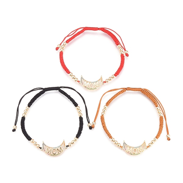 

PandaHall Mother's Day Gifts, Adjustable Nylon Cord Braided Bead Bracelets Sets, with Brass Micro Pave Cubic Zirconia Links and Brass Round..., Multicolor