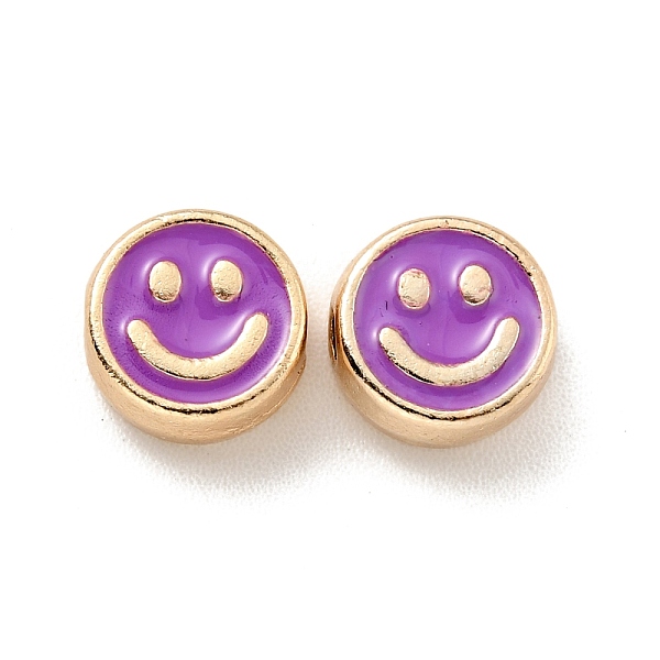 

PandaHall Alloy Enamel Beads, Golden, Flat Round with Smiling Face, Dark Orchid, 8x4mm, Hole: 1.6mm Alloy+Enamel Flat Round