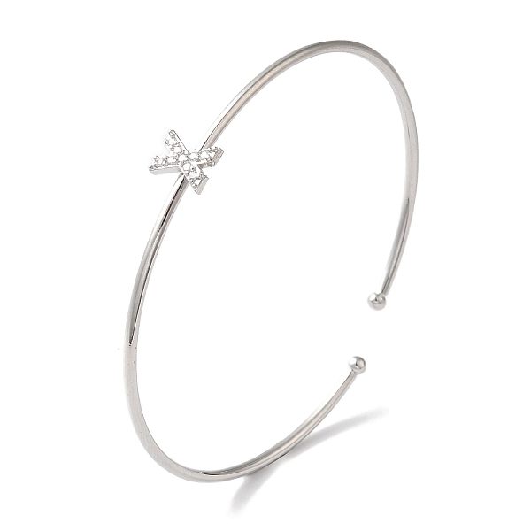 

PandaHall Rack Plating Brass Micro Pave Clear Cubic Zirconia Letter Open Cuff Bangles, Torque Bangles for Women, Platinum, Lead Free &...