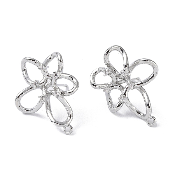 

PandaHall Brass Cubic Zirconia Stud Earrings Findings, with Loop, Flower, Platinum, 26x20x4.5mm, Hole: 1.4mm, Pin: 0.5x12mm Brass+Cubic...