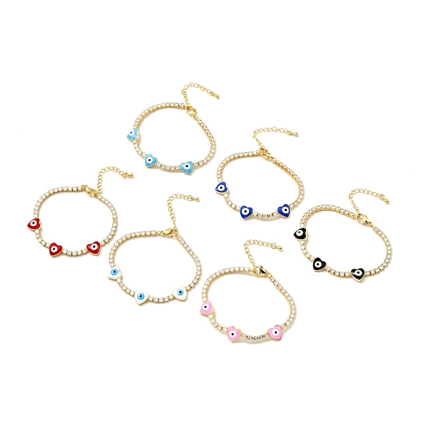 

PandaHall Heart with Evil Eye Enamel Link Bracelet with Clear Cubic Zirconia Tennis Chains, Gold Plated Brass Jewelry for Women, Cadmium..., Multicolor