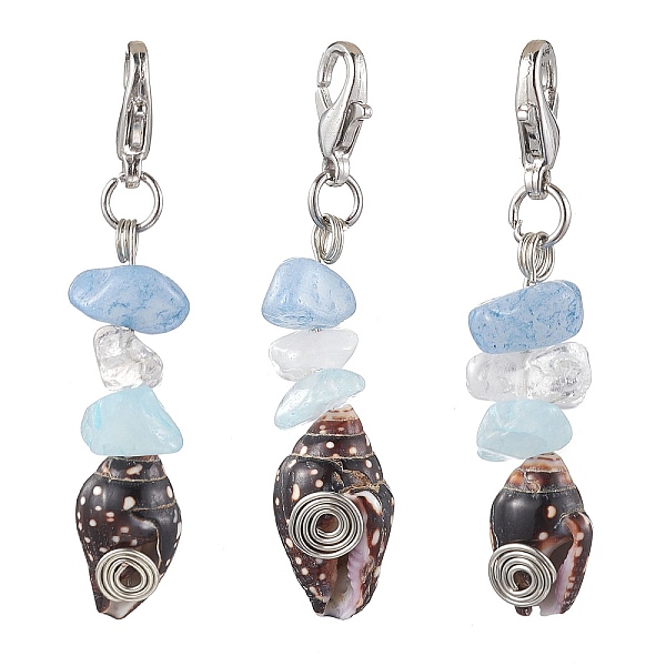 

PandaHall Spiral Shell Pendant Decooration, Natural Gemstone Chip & Lobster Claw Clasps Charms for Bag Ornaments, 42~46mm Mixed Stone Others