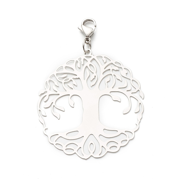 

PandaHall Flat Round with Tree of Life 201 Stainless Steel Filigree Pendant Decorations, with 304 Stainless Steel Lobster Claw Clasps & Open...