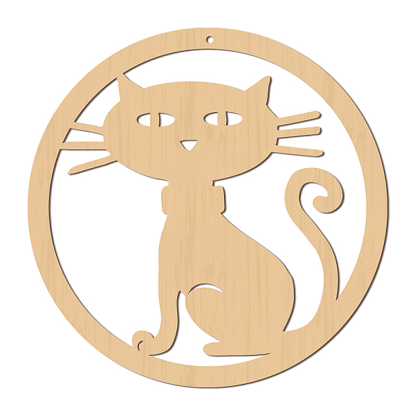 

PandaHall Laser Cut Wooden Wall Sculpture, Torus Wall Art, Home Decor Meditation Symbol, Flat Round, Cat Pattern, 25x25x0.6cm Wood Cat Shape..., Orange