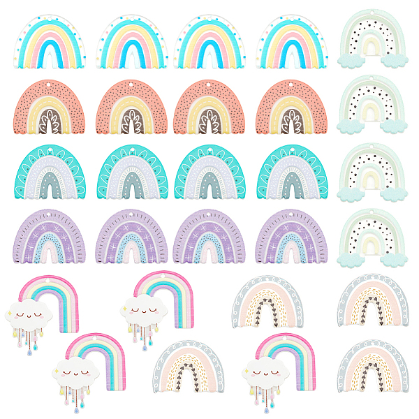 

PandaHall Olycraft 28Pcs 7 Styles Printed Transparent & Opaque Resin Pendants, Rainbow Charms, Mixed Color, 29~38x32~39x2.5mm, Hole..., Multicolor