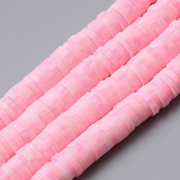 

PandaHall Handmade Polymer Clay Beads Strands, for DIY Jewelry Crafts Supplies, Heishi Beads, Disc/Flat Round, Pink, 6x0.5~1mm, Hole: 1.8mm...