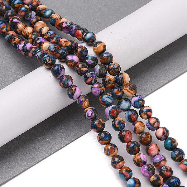 

PandaHall Natural Howlite Beads Strands, Dyed, Round, 6mm, Hole: 1mm, about 66pcs/strand, 15.94''(40.5cm) Howlite Round Multicolor