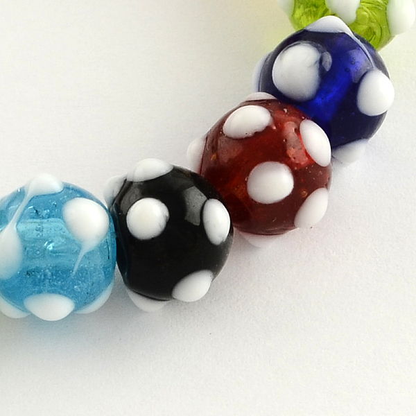 

PandaHall Handmade Lampwork Round Beads Strands, Mixed Color, 10x9mm, Hole: 2.5mm, about 40pcs/strand, 13.3 inch Lampwork Round Multicolor