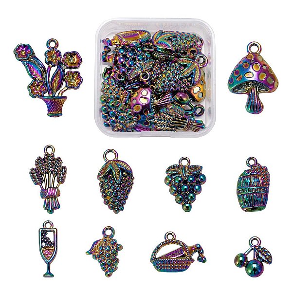 

PandaHall 20Pcs 10 Style Alloy Pendants, Cadmium Free & Nickel Free & Lead Free, Cherry & Grapes & Mushroom Shape & Rice & Wine Barrel &...