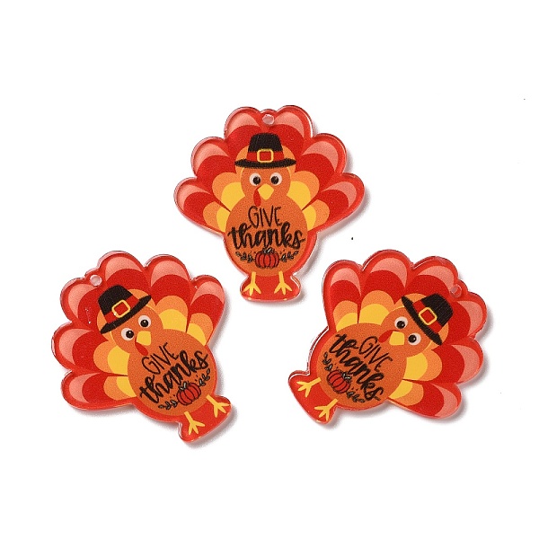 

PandaHall Thanksgiving Day Translucent Resin Pendants, Turkey Charms, Red, 43x40x2mm, Hole: 1.8mm Resin Other Animal Red