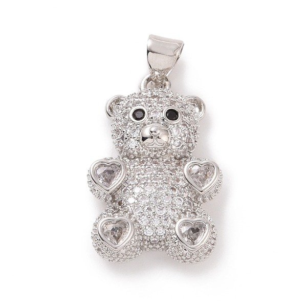 

PandaHall Brass Cubic Zirconia Pendants, Platinum, Bear with Heart Charm, Clear, 23x15x4mm, Hole: 4X5mm Brass+Cubic Zirconia Bear Clear