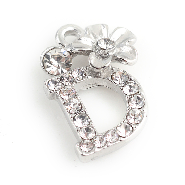 

PandaHall Alloy Rhinestone Pendants, Letter D, Platinum, 18x13x4mm, Hole: 1.5mm Alloy+Rhinestone Word Clear