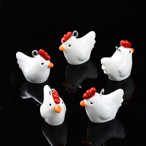 

PandaHall Opaque Resin Pendants, with Platinum Tone Iron Loop, 3D Chick, White, 19~20x23x13mm, Hole: 1.8mm Iron+Resin Other Animal White