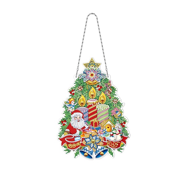

PandaHall Christmas Theme DIY Diamond Painting Wreath Pendant Decoration Kits, including Resin Rhinestones, Diamond Sticky Pen, Tray Plate..., Green