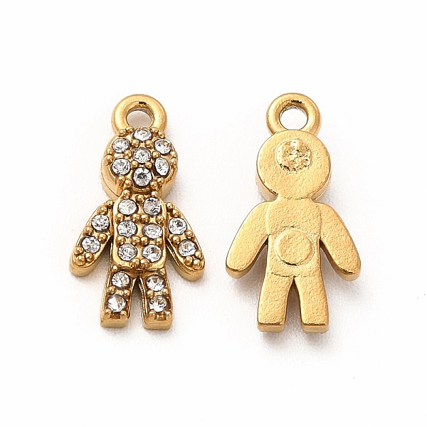 

PandaHall Ion Plating(IP) 316 Surgical Stainless Steel with Crystal Rhinestone Pendants, Human Charms, Real 18K Gold Plated, 12.5x6.5x2.5mm..., Clear