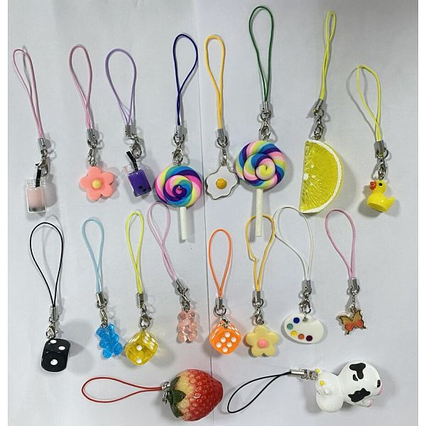 1Set Resin & Polymer Clay & Glass & Alloy Alloy Mobile Straps-image-HJEW-BC0001-29-en