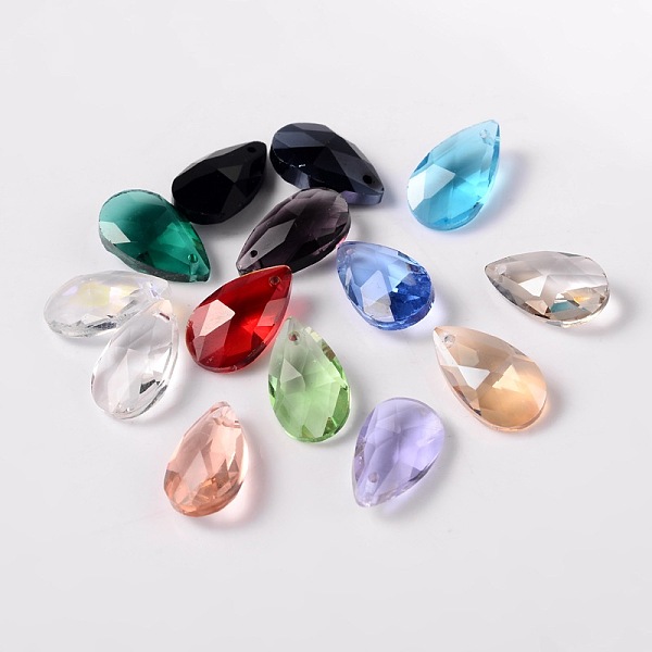 

PandaHall Faceted teardrop, Glass Pendants, Mixed Color, 16x9x6mm, Hole: 1mm Glass Teardrop Multicolor