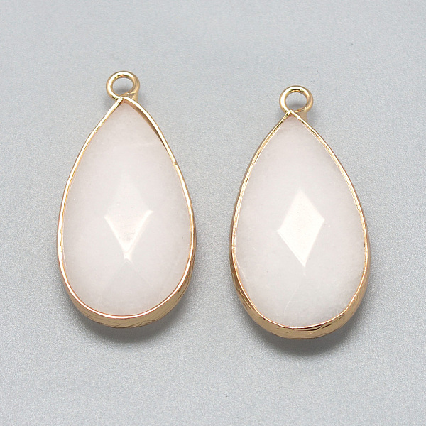 

PandaHall Natural White Jade Pendants, with Golden Tone Brass Findings, Faceted, teardrop, Dyed, Creamy White, 32.5~33x16x6mm, Hole: 2.5mm...