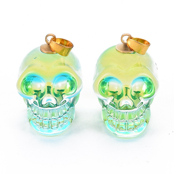 

PandaHall Electroplate K9 Glass Pendants, with Golden Plated Brass Bails, Skull, Halloween, Light Green, 25x26~27x19mm, Hole: 5x3mm K9 Glass...