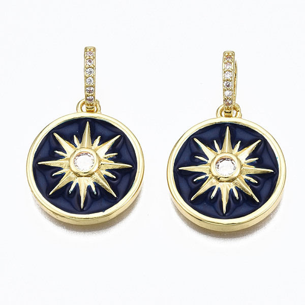 

PandaHall Brass Micro Pave Clear Cubic Zirconia Pendants, Prussian Blue Enamel, Nickel Free, Flat Round with Star, Real 16K Gold Plated...