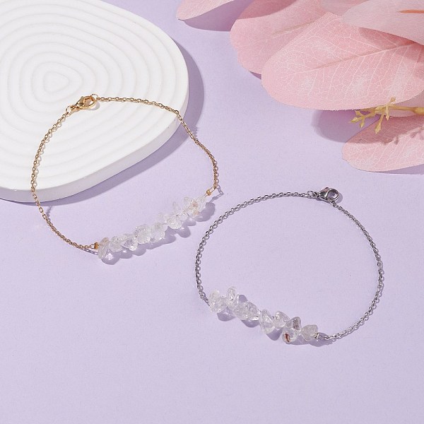 

PandaHall Natural Quartz Crystal Chips Beaded Anklets Set with 304 Stainless Steel Cable Chains, Gemstone Jewelry for Women, 9.84 inch(25cm)...