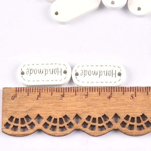 

PandaHall Schima Superba Wood Links, Oval with Word Handmade, White, 11x24mm, Hole: 1.5mm Wood Oval White
