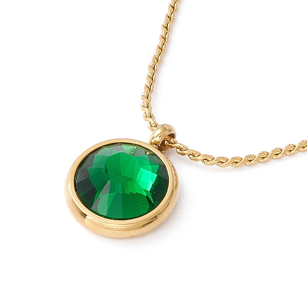 

PandaHall Fern Green Rhinestone Flat Round Pendant Necklace, Ion Plating(IP) 304 Stainless Steel Jewelry for Women, Golden, 16.30 inch...