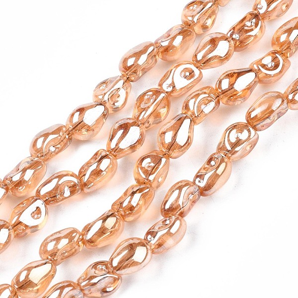 

PandaHall Electroplate Transparent Glass Beads Strands, Snake, Saddle Brown, 8.5~9.5x7x6mm, Hole: 1mm, about 100pcs/strand, 33.86inch~34.65...