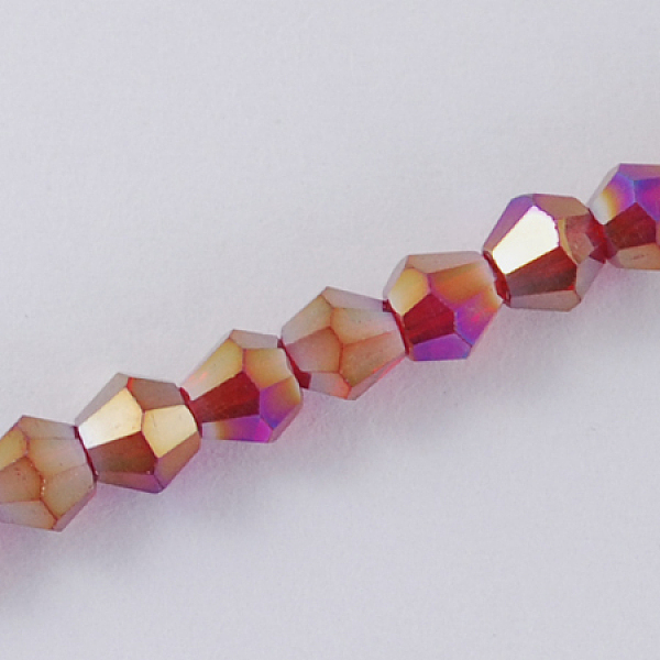 

PandaHall Glass Beads Strands, AB Color Plated, Faceted, Bicone, Dark Red, 2x3mm, Hole: 0.5mm, about 145~150pcs/strand, 41.5~42cm Glass...