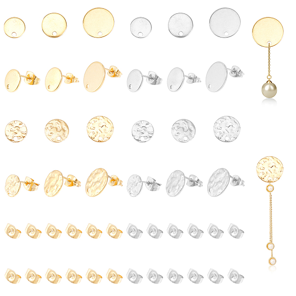 

PandaHall CHGCRAFT 24Pcs 12 Style 304 & 201 Stainless Steel Stud Earring Findings, with 304 Stainless Steel Pins and Earring Backs, Flat...