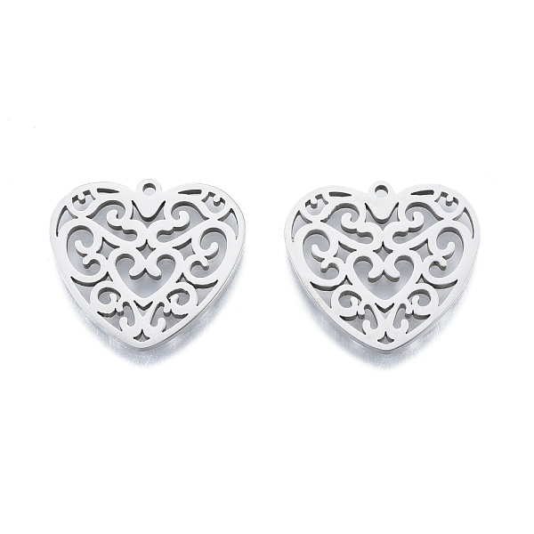 

PandaHall 201 Stainless Steel Pendant, Hollow Charms, Heart, Stainless Steel Color, 23x24.5x1.5mm, Hole: 1.5mm 201 Stainless Steel Heart