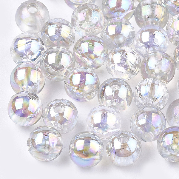 

PandaHall Transparent Plastic Beads, AB Color Plated, Round, Clear AB, 6mm, Hole: 1.6mm, 4500pcs/500g Plastic Round White