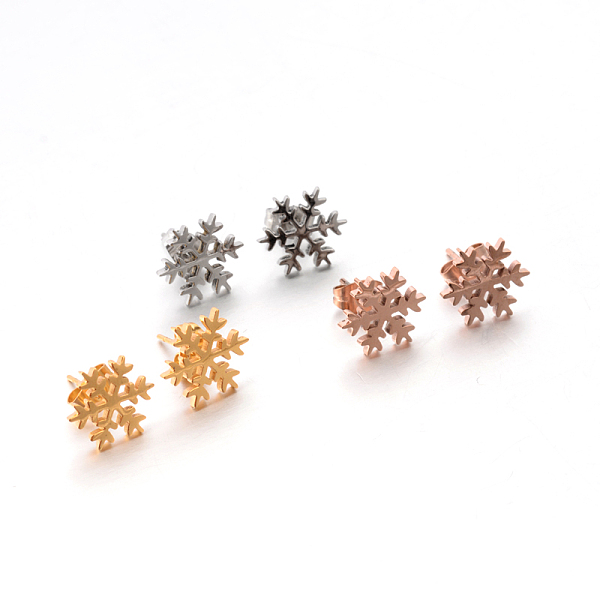 

PandaHall 304 Stainless Steel Ear Studs, Hypoallergenic Earrings, Snowflake, Mixed Color, 12x12mm, Pin: 0.8mm 304 Stainless Steel Snowflake