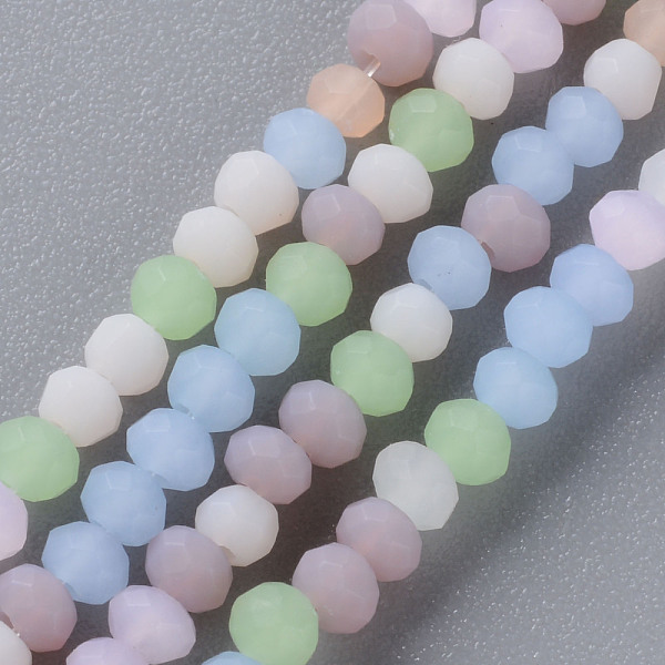 

PandaHall Frosted Glass Beads Strands, Faceted Rondelle, Mixed Color, 3x2.5mm, Hole: 0.6mm, about 192~199pcs/strand, 16.54 inch~16.93 inch..., Multicolor