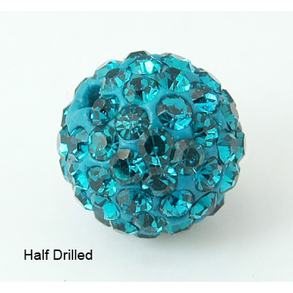 

PandaHall Polymer Clay Rhinestone Beads, Pave Disco Ball Beads, Grade A, Round, Half Drilled, Blue Zircon, 10mm, Hole: 1mm Polymer..., Cyan